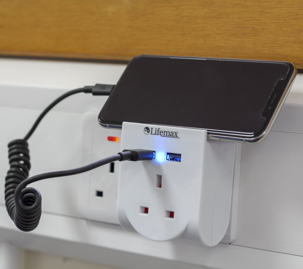 Lifemax Plug Through USB Charging Station in use