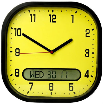 The Lifemax Clear Time High Contrast Day-Date Wall Clock in Yellow
