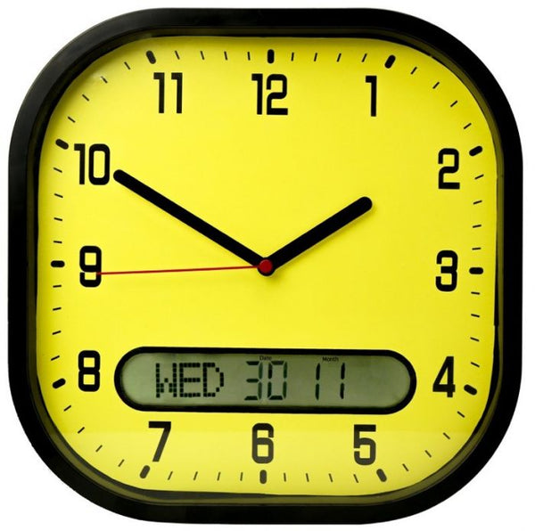 The Lifemax Clear Time High Contrast Day-Date Wall Clock in Yellow