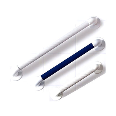 shows white and blue plastic fluted grab rails in a range of sizes