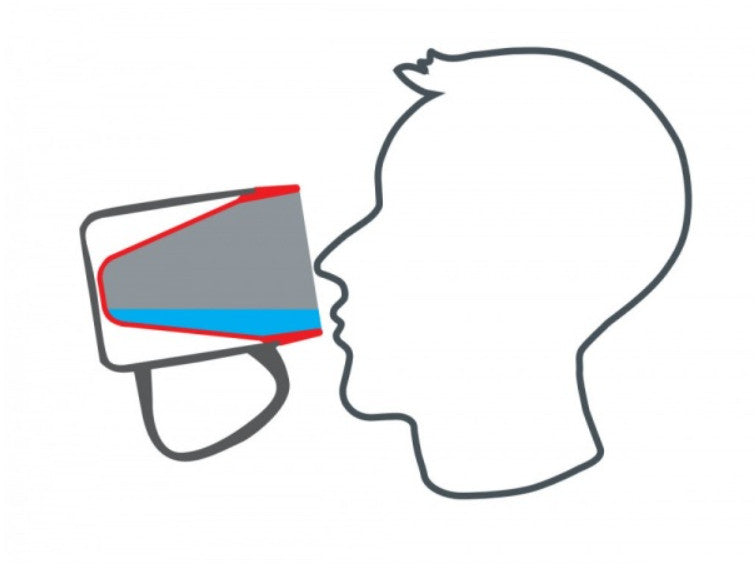 A diagram showing a person drinking from an Ornamin Wide Base Thermal Mug with Internal Cone