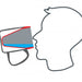 A diagram showing a person drinking from an Ornamin Wide Base Thermal Mug with Internal Cone