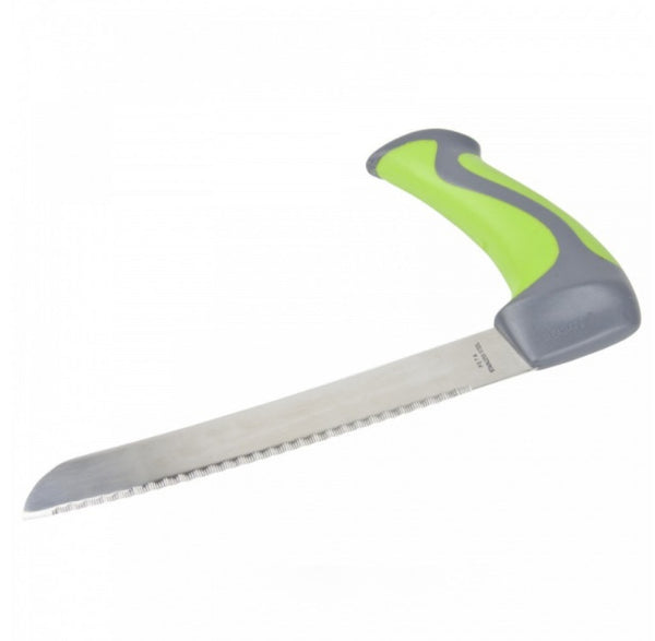 shows the easi-grip kitchen bread knife