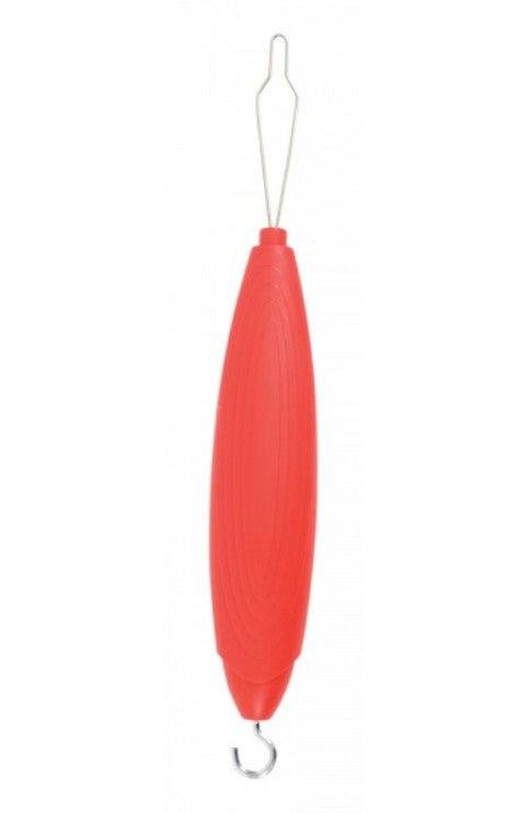 shows the red plastic handled button hook zipper