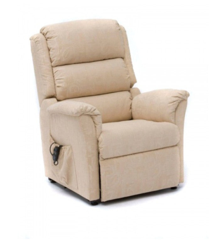shows the cream coloured nevada dual motor rise and recline chair