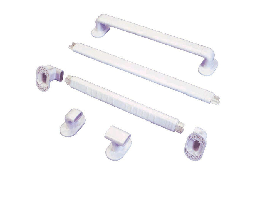 The different components in an Ashby Grab Rail Shower Kit