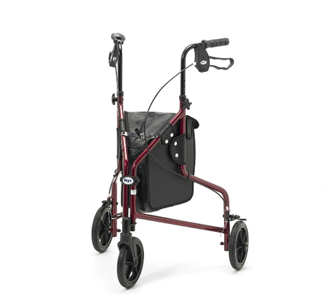 shows the Days Lightweight Tri Walker Rollator in Ruby Red