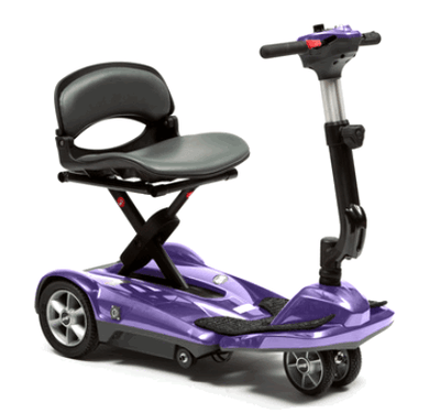 the image shows the dual wheel auto fold scooter in purple