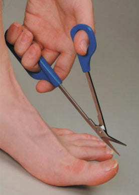 shows a person cutting their toenails with Easi-Grip Toe Nail Scissors