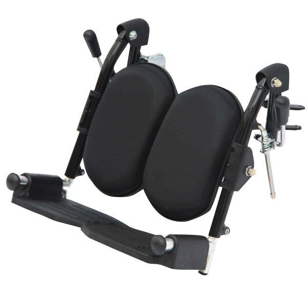 shows the elevated footrests for energi powerchair with padded calf cushions