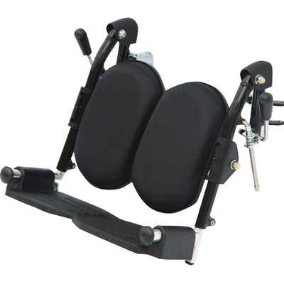 shows the elevated footrests for energi powerchair with padded calf cushions