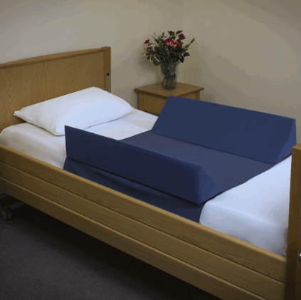 shows the side wedges with connecting sheet on a bed