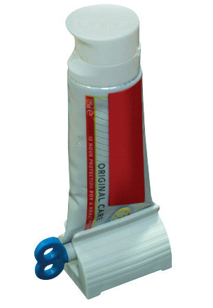 shows a tube of toothpaste in the blue tube squeezer