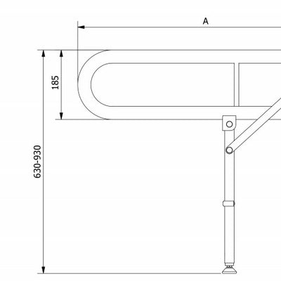 A diagram of the measurements for the Friction Hinged Support Rail