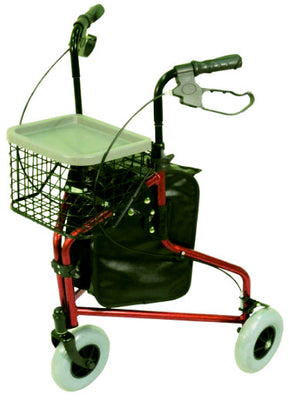 Red Lightweight Tri Walker with Bag and Basket