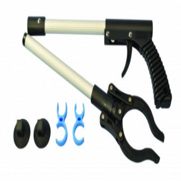 shows the folding reacher with rotating clamp