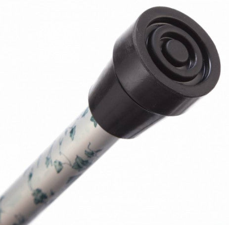 shows a close up of the ferrule on the folding adjustable arthritis grip cane in ivy