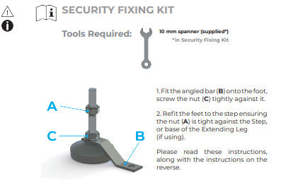 the image shows the instruction manual page with what is in the security fixing kit