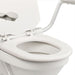 the image shows the large opening of the seat on the etac supporter toilet seat with fixed arms