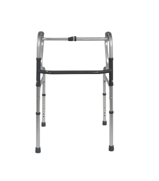 A rear view of the Dual Riser Deluxe Folding Walking Frame