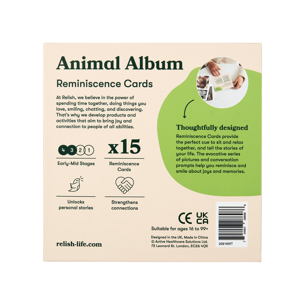 shows the back of the animal album box, including details of what is inside it.