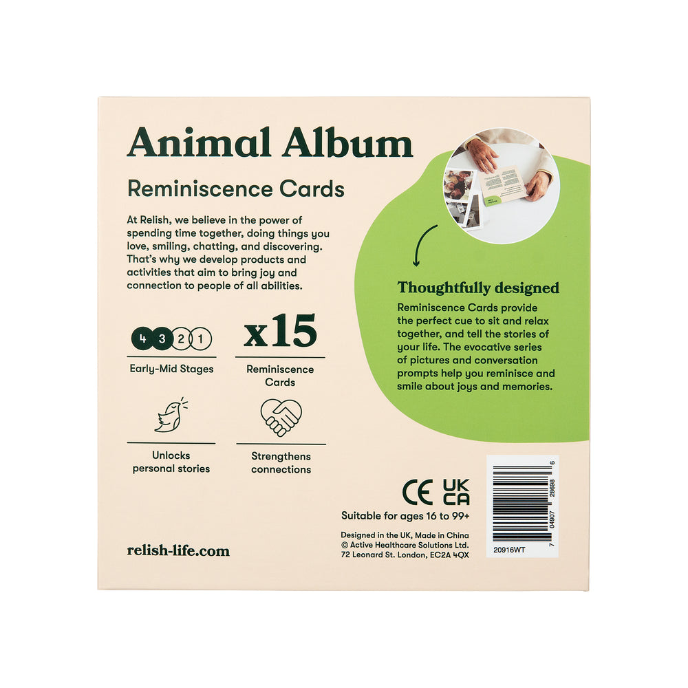shows the back of the animal album box, including details of what is inside it.