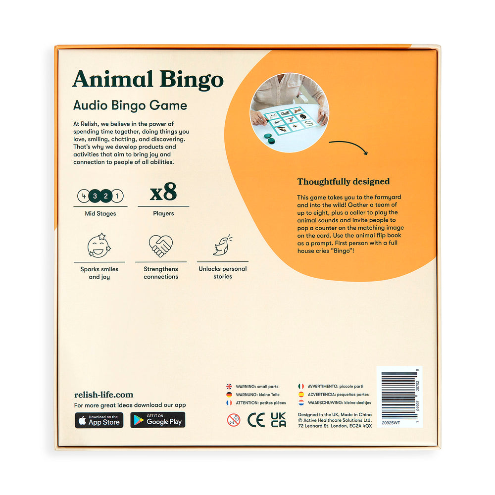 shows the back of the animal bingo box