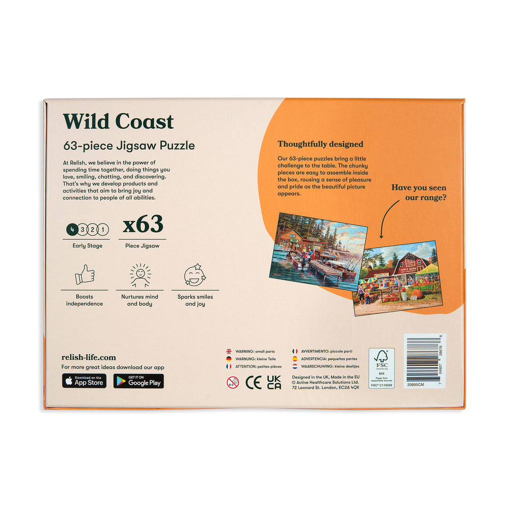shows the back of the wild coast jigsaw puzzle box