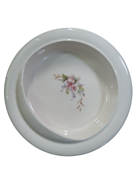 shows the secure grip half scoop plate bowl in taffeta floral pattern