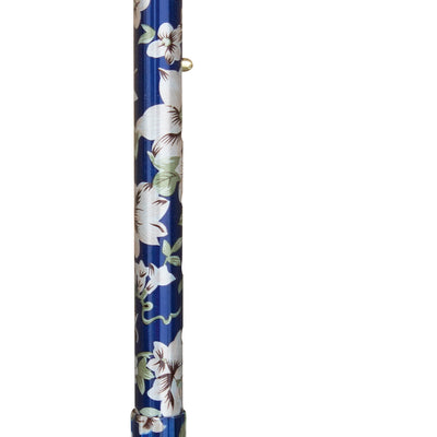 the image shows a full length photo of the classic canes tea party derby cane in dark blue floral