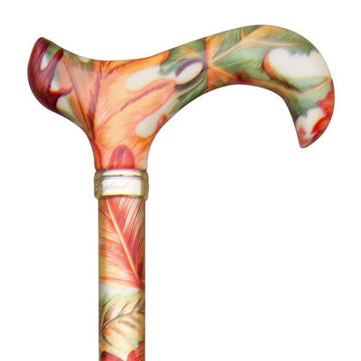 shows the classic canes tea party derby cane in autumn leaves design
