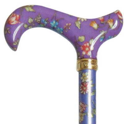 shows the Classic Canes Tea Party Derby Cane Purple Floral