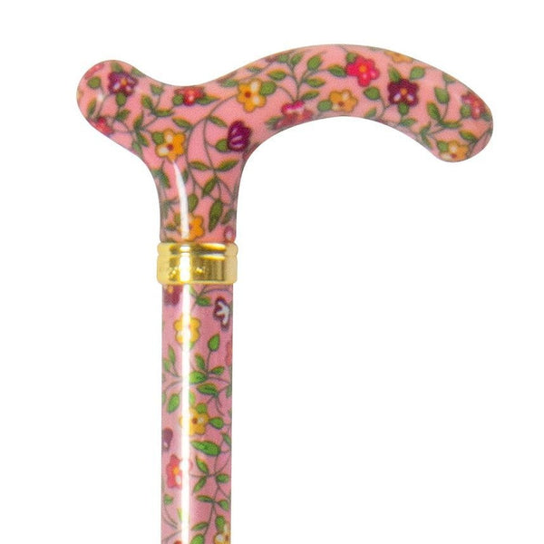 shows the Classic Canes Slimline Extending Chelsea Cane Peach and Pink Floral