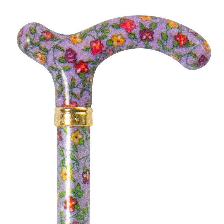 shows the Classic Canes Slimline Extending Chelsea Cane  Lilac Floral 