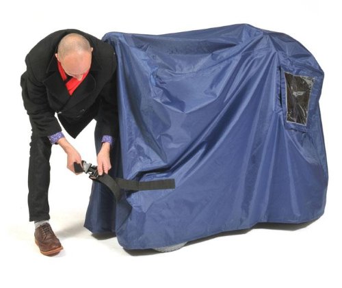 Someone securing the Simplnatex Deluxe Scooter Storage Cover