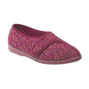 The burgundy ladies dora touch fastening wide fit slippers