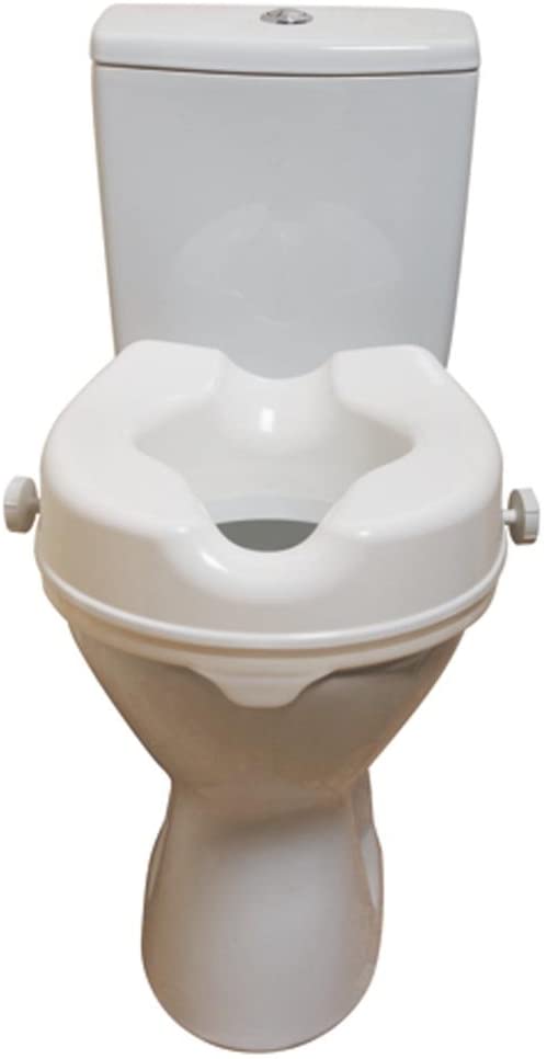 shows a linton plus raised toilet seat placed on a toilet