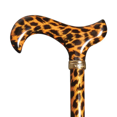shows the golden leopard slimline fashion derby cane from classic canes