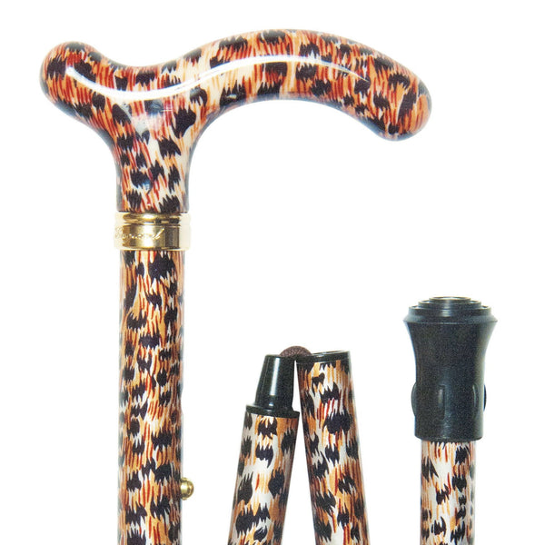 shows the Classic Canes Slimline Folding Fashion Petite Cane in Cheetah