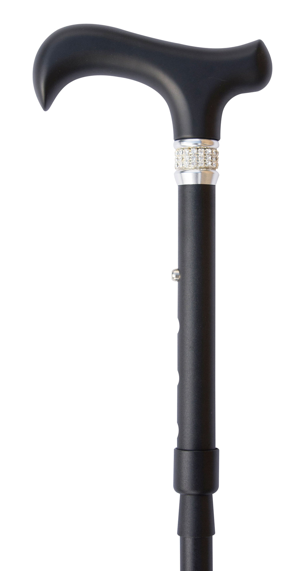 Close up photo of the handle on a Classic Canes Slimline Folding Handbag Cane Crystal Collar