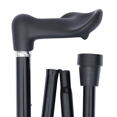 shows the classic canes folding orthopaedic cane in black left-handed
