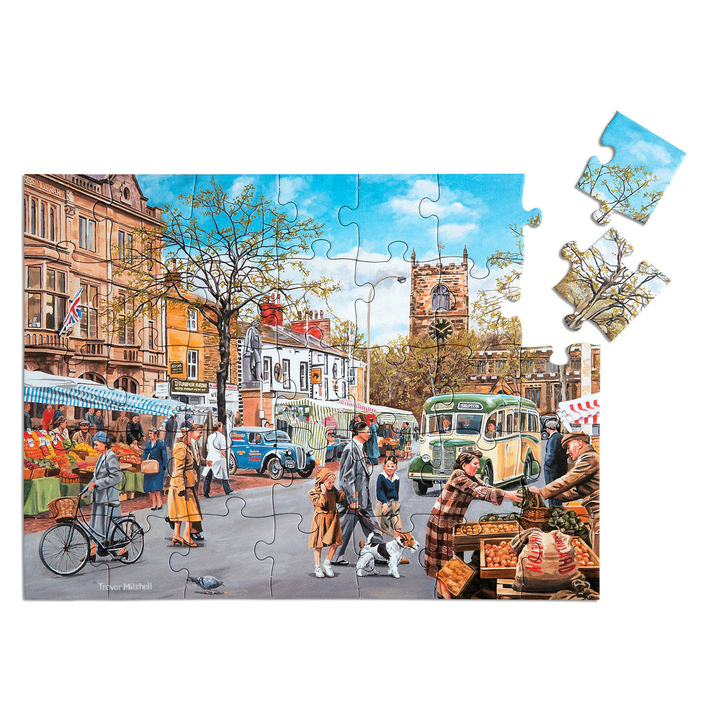 shows a nearly completed autumn market jigsaw