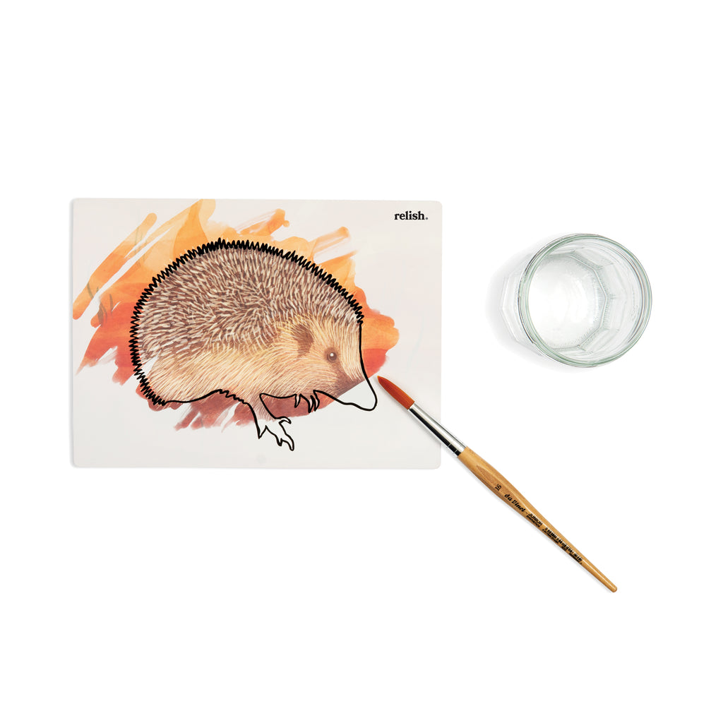 shows a nearly finished painting of a hedgehog from the garden wonders aqua paint