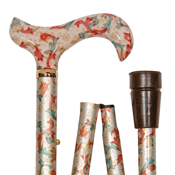 shows the Classic Canes Slimline Folding Elite Derby Cane in Cream Floral