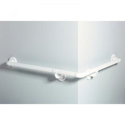 white Homecraft grab rail fixed around a wall bend.