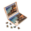 shows a nearly completed wild coast jigsaw inside the wild coast jigsaw box