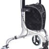 The image shows the silver coloured freestyle tri/three wheeled walker