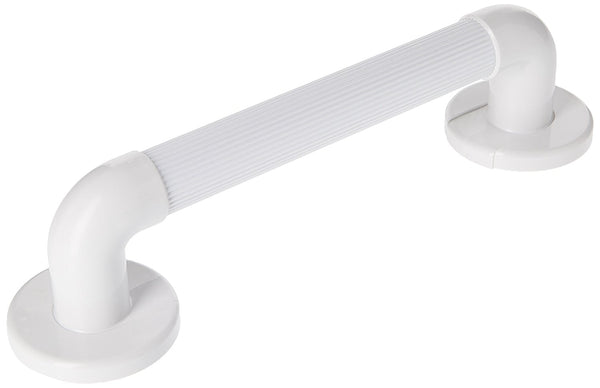 shows 12 inch white plastic fluted grab rail against a white background