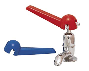 shows the Homecraft Crosshead Tap Turners with the red (hot tap) turner in place on a tap