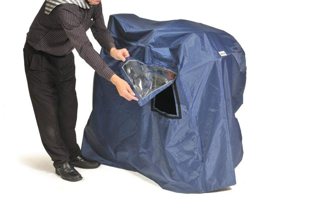 Someone using the Simplantex Deluxe Scooter Storage Cover